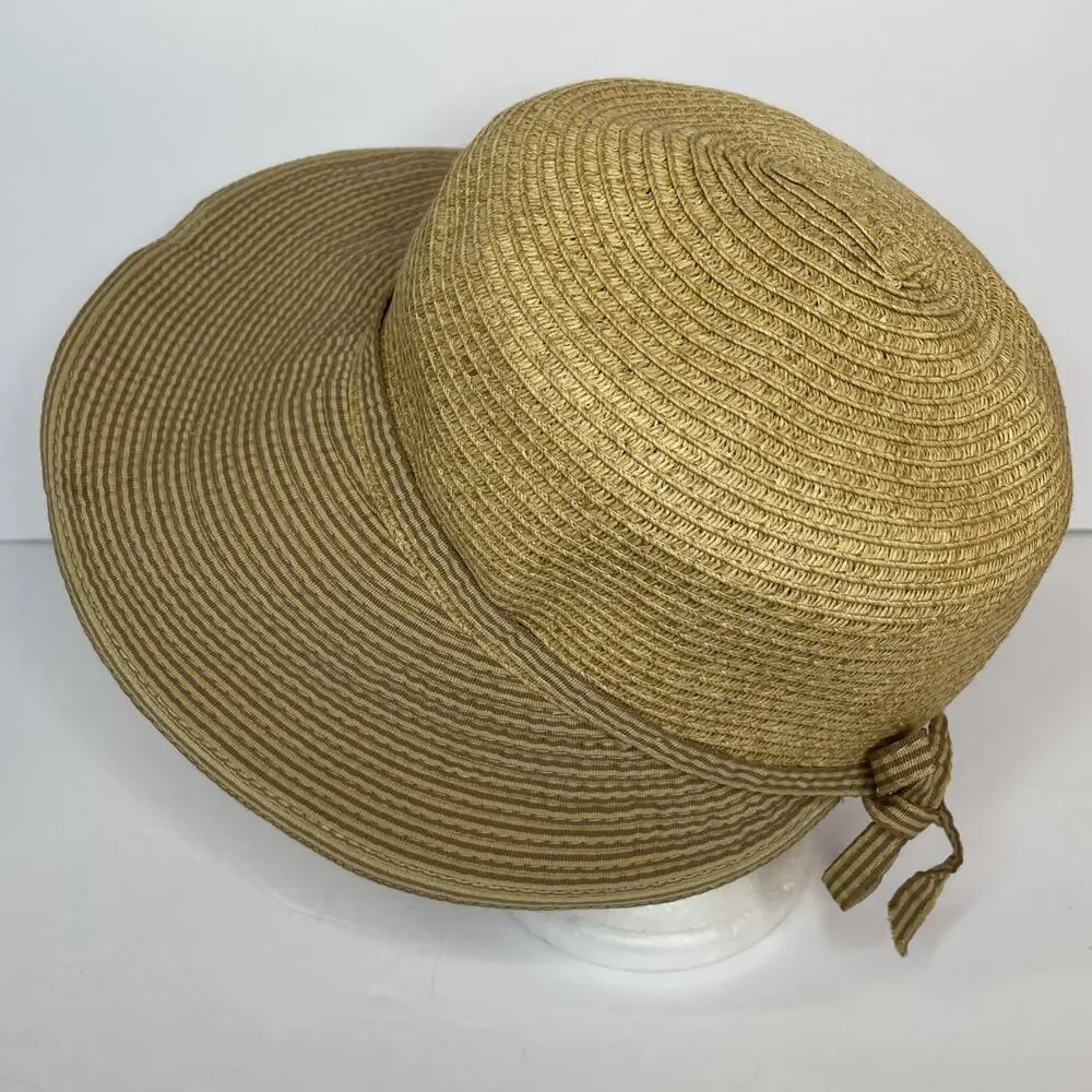 CAPPELLI Strawworld Women's Straw HAT with Striped Fabric Ribbon Detail BEIGE